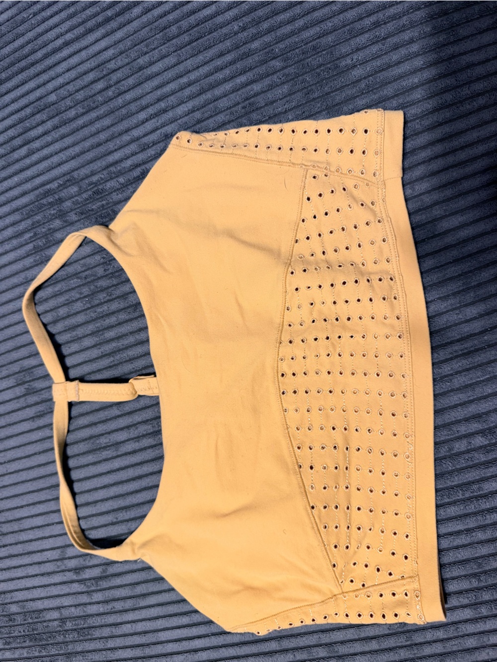prAna Mustard Yellow Eyelet Crop Top Small - Adjustable Straps